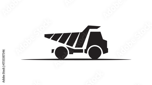 Bold black silhouette of a modern dump truck designed for heavy hauling and construction projects, conveying power and efficiency