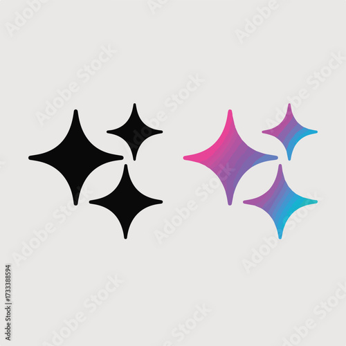  Sparkle Icon Comparison: Monochrome Silhouette vs. Vibrant Gradient