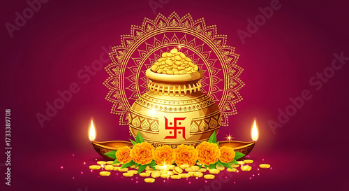 dhanteras kalash swastika diya. dhanteras Sale. Social Media Banner

