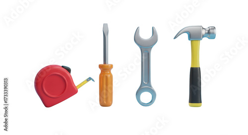 3D Rendered Set Of Common Hand Tools hammer isolated on a transparent background
