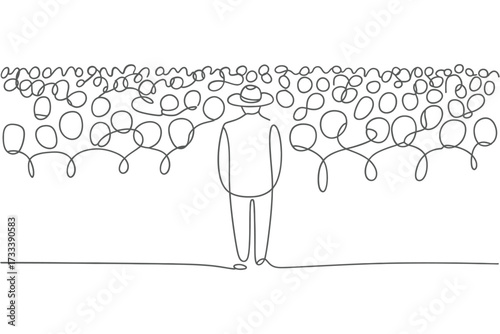 Lone figure in a crowd abstract line art