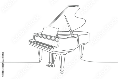 Elegant grand piano drawn with a single continuous line