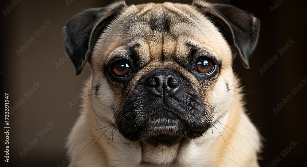 Obraz premium Close up portrait of a pug dog with detailed facial features