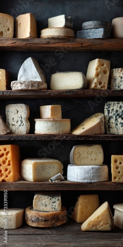 Background of different Dutch cheeses, dark, delicious food