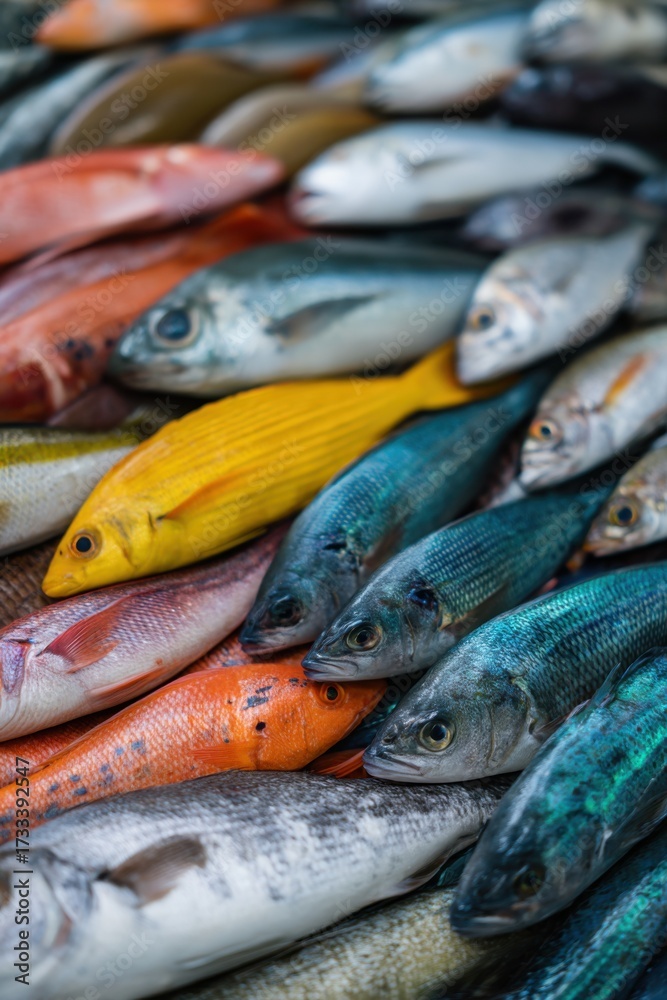 Obraz premium background of different fish on a blue background