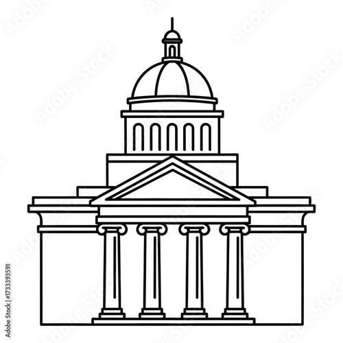 Vector art of neoclassical building with dome and columns