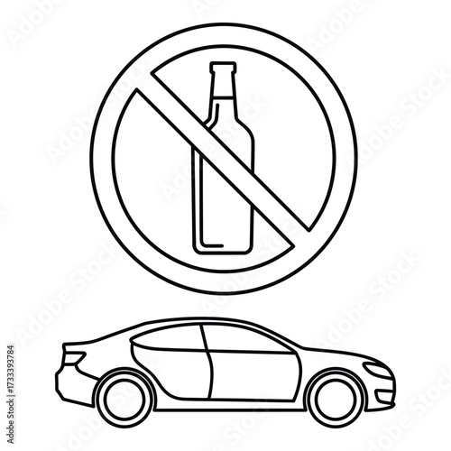Vector art of no alcohol symbol above car, prohibition sign