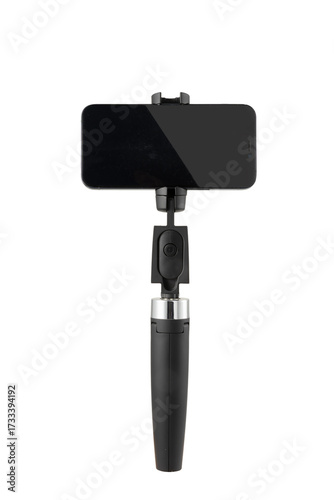 Selfie stick with smartphone with white background