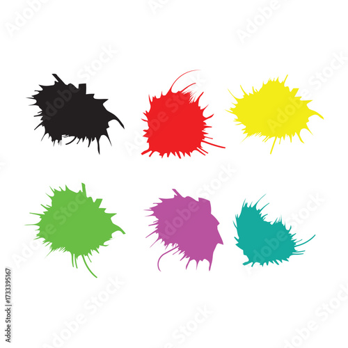 Colorful paint splatters isolated on white background, creating a vibrant and artistic display of different hues and textures