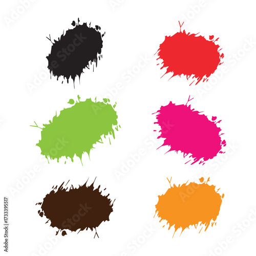 Colorful paint splatters isolated on white background create a dynamic and expressive visual effect for various design applications