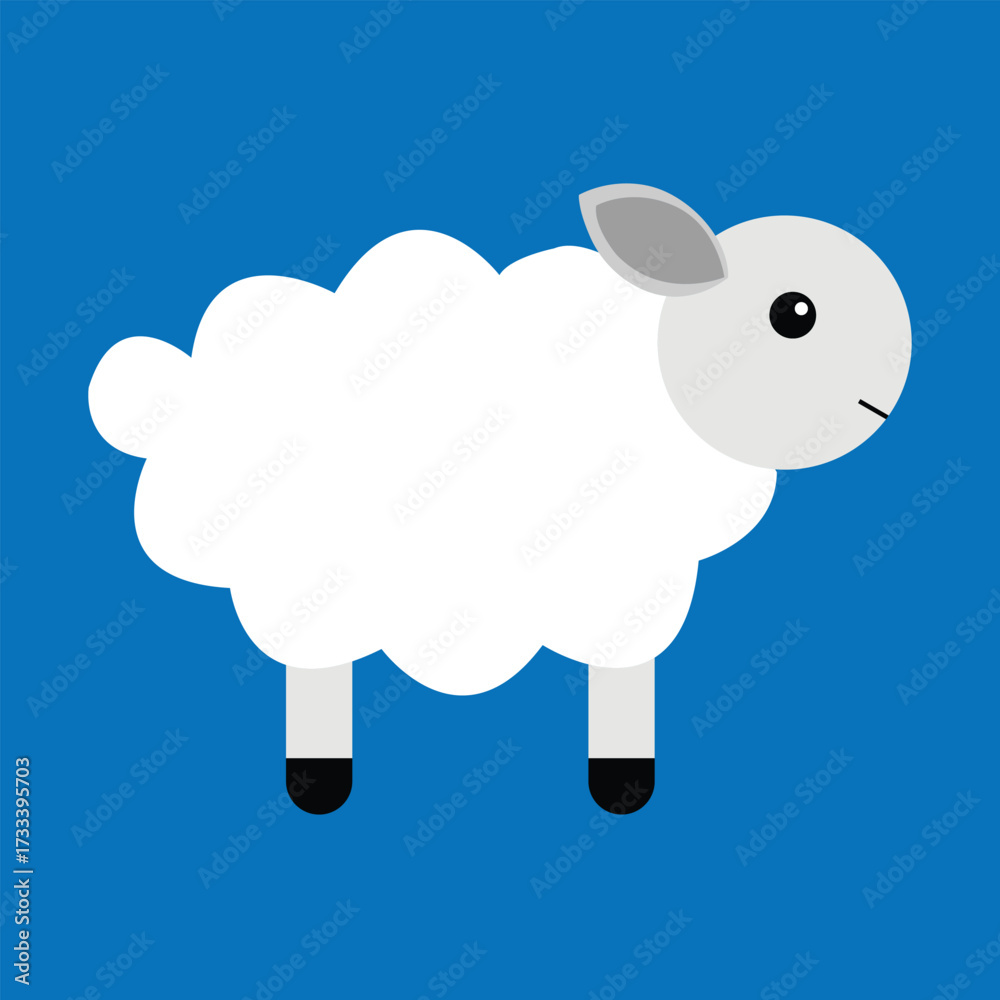 Obraz premium A simple geometric sheep illustration on blue background, showcasing a minimalist design with clean lines and basic shapes