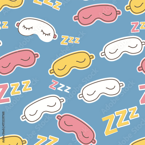 Seamless Pattern, Cute, Kawaii Sleep Masks and Zzz's - Adorable Sleep Accessories Illustration