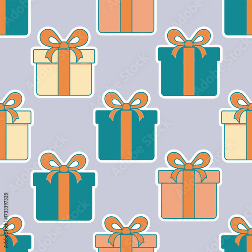 Seamless Pattern Cute and Kawaii Gift Boxes with Ribbons for Holiday Celebrations