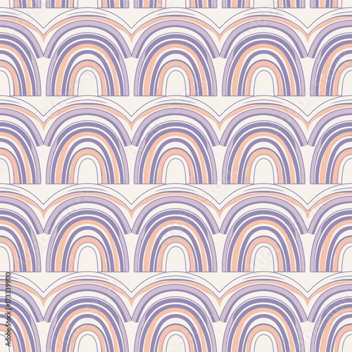 Seamless Pattern, Cute, Kawai Pastel Rainbows Repeating Background Design for Any Usage
