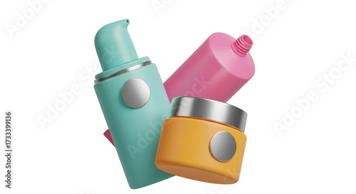 Assorted Cosmetic Bottles And Tubes In Bright Colors beauty skincare isolated on a transparent background