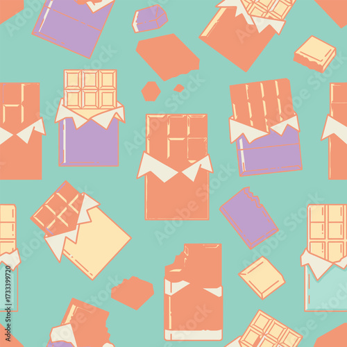Cute Kawai Seamless Pattern of colorful chocolate bars for sweet candy background design