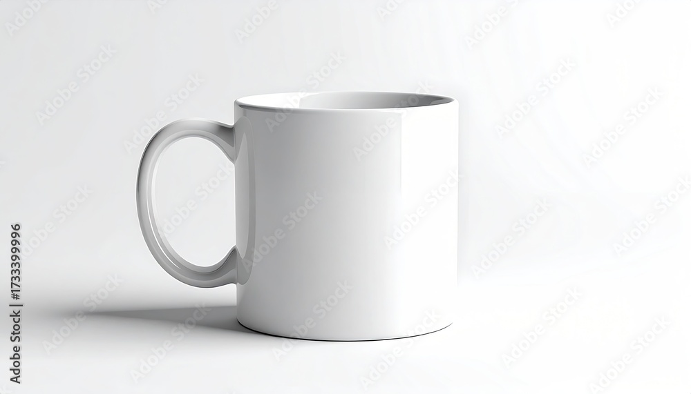 Obraz premium Plain white ceramic mug with handle against a clean, bright white backdrop