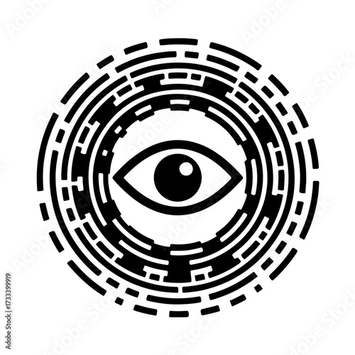 This impactful design features an eyeball or eye graphic where the central area remains clear and focused, but the surrounding peripheral vision is progressively obscured by a dense, textured fill 