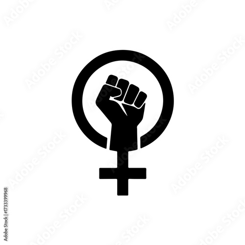 This powerful design merges the classic female gender symbol (circle with a cross below) with a raised fist placed above the circle, replacing the cross. women's empowerment, feminism, protest