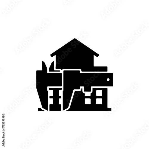 minimalist design features a caliper (or drafting compass/divider) overlaid on a simple building silhouette. It perfectly symbolizes the intersection of technical drawing, measurement