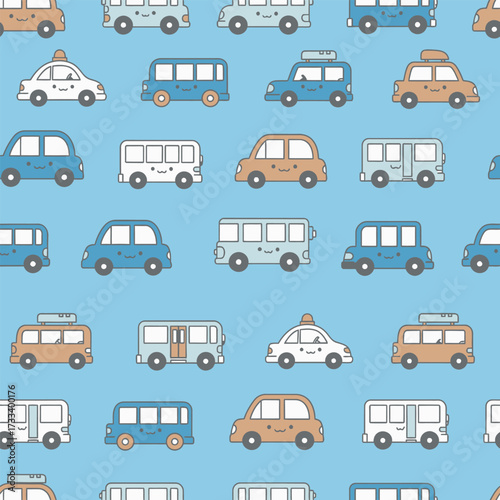 A Cute Kawaii Seamless Pattern featuring Charming Blue Foxes and Whimsical Red Mushrooms, Perfect for Children's Designs or Fabric Backgrounds