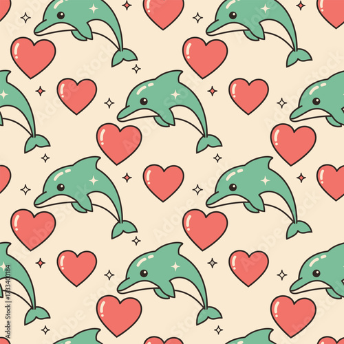 A Cute Kawaii Seamless Pattern featuring Charming Blue Foxes and Whimsical Red Mushrooms, Perfect for Children's Designs or Fabric Backgrounds