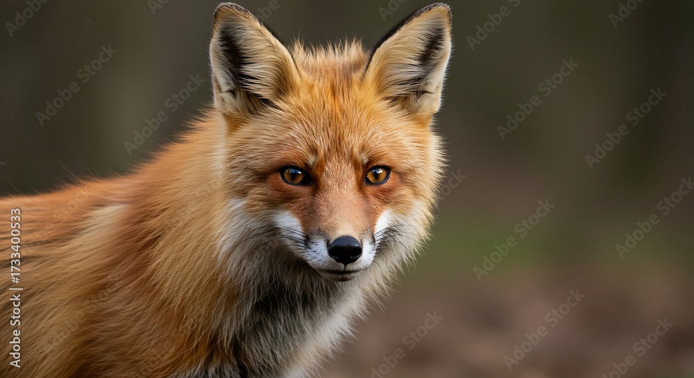 Fototapeta premium Close up view of a red fox with expressive eyes against blurred background