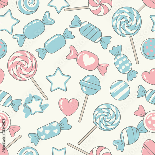 A Cute Kawaii Seamless Pattern featuring Charming Blue Foxes and Whimsical Red Mushrooms, Perfect for Children's Designs or Fabric Backgrounds