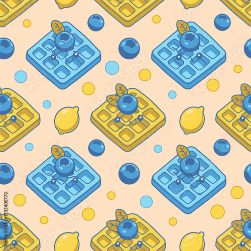 A Cute Kawaii Seamless Pattern featuring Charming Blue Foxes and Whimsical Red Mushrooms, Perfect for Children's Designs or Fabric Backgrounds