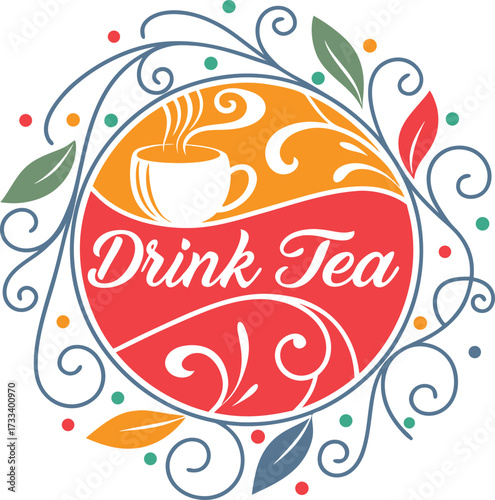 Drink tea invitation design with decorative wreath brings a warm and colorful feel to your brand