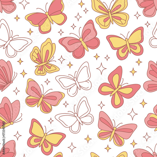 Cute Kawaii Butterflies Seamless Pattern Fun, Cheerful Design