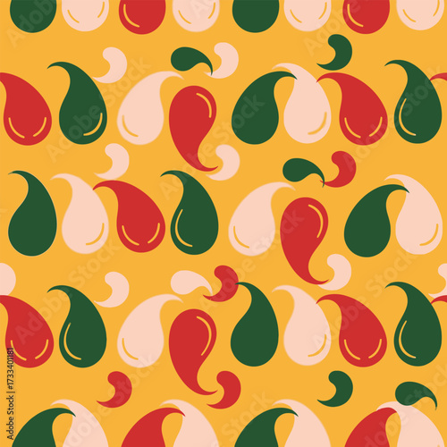 Seamless Pattern, Cute, Kawaii Playful Retro Paisley Delight