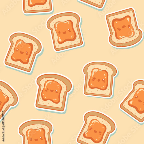 Cute Kawaii Peanut Butter Toast Seamless Pattern, Playful Food Design