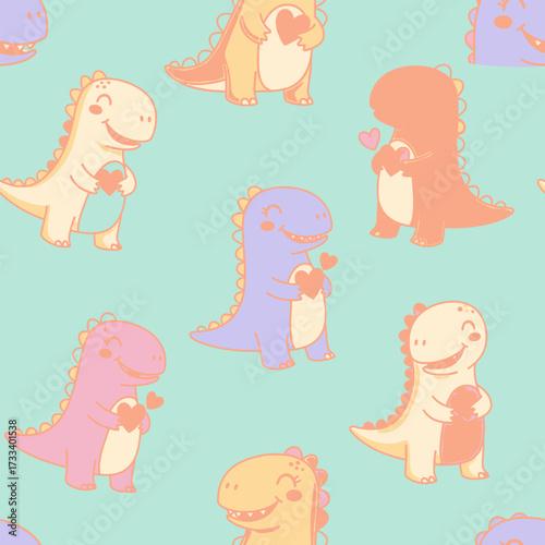 Cute Kawaii Dinosaurs Seamless Pattern A Sweet Prehistoric Delight