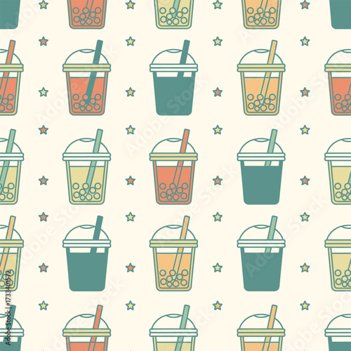 Seamless Pattern Cute Kawaii Boba Tea Delightful Design for Backgrounds