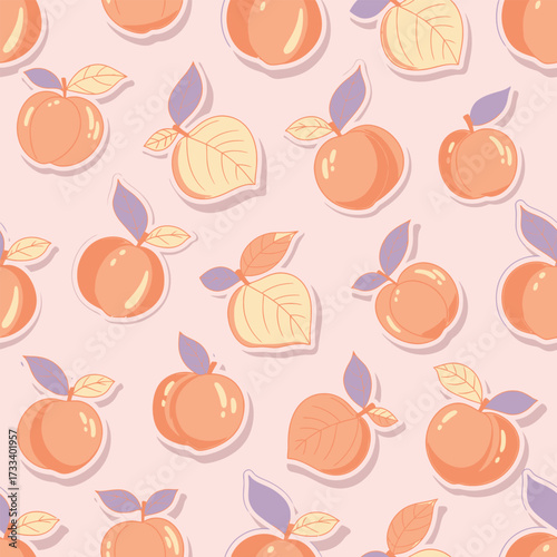 Sweet and Cute Kawaii Seamless Pattern Delicate Fruit Illustrations in a Soft Pastel Palette, Perfect for Charming Backgrounds or Textile Designs