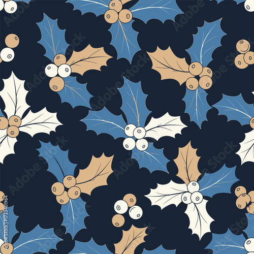 Charming Winter Holly Berry Seamless Pattern - Cute and Kawaii Holiday Botanical Design for Festive Decor