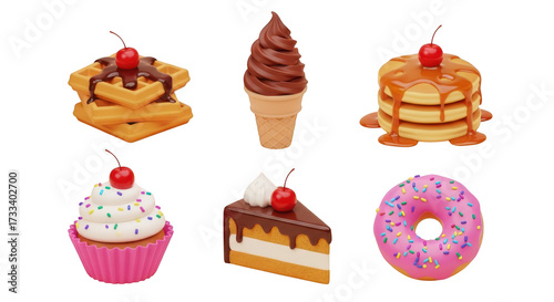 Assortment of Sweet Desserts with Cherries and Toppings sweets food isolated on a transparent background
