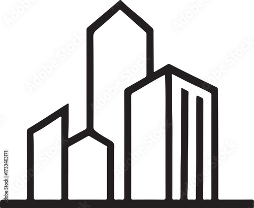 Cityscape Buildings Black and White Icon with Long Shadow