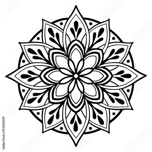 Intricate monochrome circular pattern, a serene visual for mindfulness and artistic expression