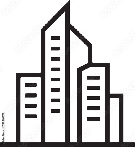 Cityscape Buildings Black and White Icon with Long Shadow