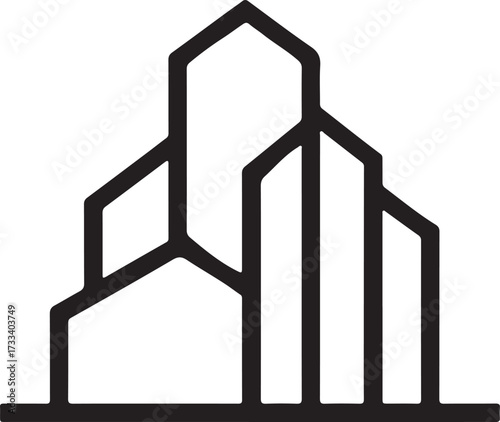 Cityscape Buildings Black and White Icon with Long Shadow