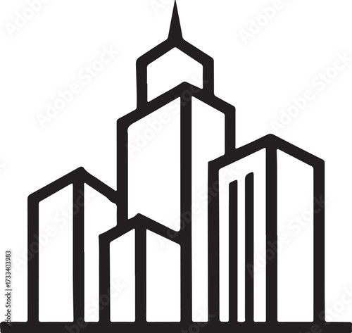 Cityscape Buildings Black and White Icon with Long Shadow