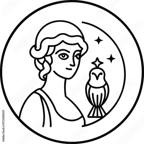 greek goddess athena with owl mandala illustration on transparent background