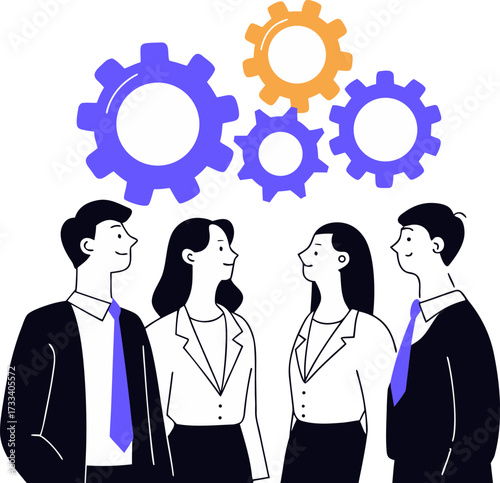 Teamwork and collaboration with gears symbolizing synergy