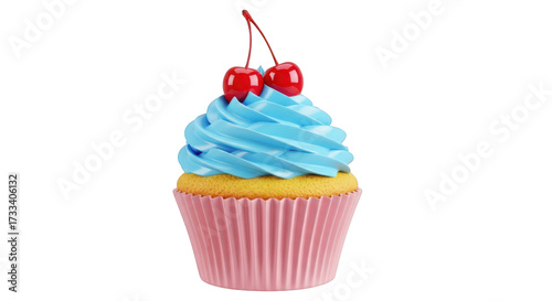 Blue Icing Cupcake with Cherries wrapper dessert isolated on a transparent background