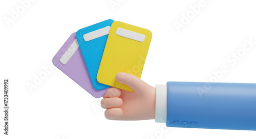 Cartoon Hand Holding Colorful Cards illustration isolated on a transparent background