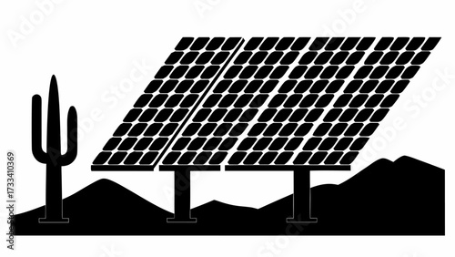 Sustainable energy future with solar panels in desert landscape, clean power generation icon