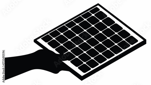 Hand holding a solar panel, promoting clean energy and sustainable technology solutions for the future