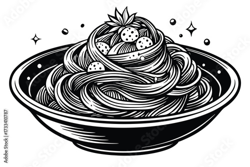 Fun and Playful Spaghetti Bowl silhouette with Sesame and Basil Topping